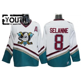 Anaheim Ducks Mighty Ducks Teemu Selanne 8 CCM Throwback Wit Authentic Shirt - Kinderen